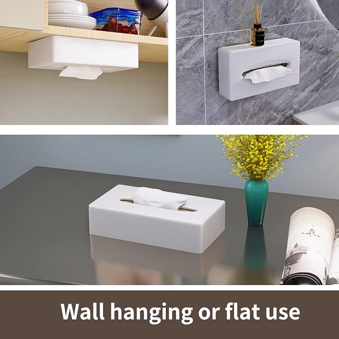 Tissue Box Cover, Rectangular White Wall Mounted Facial Paper Holder Dispenser, Prefert for Storage on Bathroom Vanity, Kitchen, Night Stand, Countertops Office and Car.