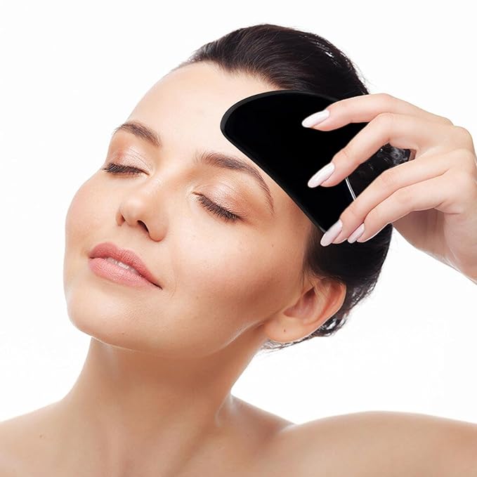 Gua Sha Facial Tools, Obsidian Guasha Tool for Face & Eye Gua Sha Stone for Puffiness Reducing & Jawline Sculpting Face Stone Gua Sha Tools for Skin Care Woman GuaSha Stone Tool, Black