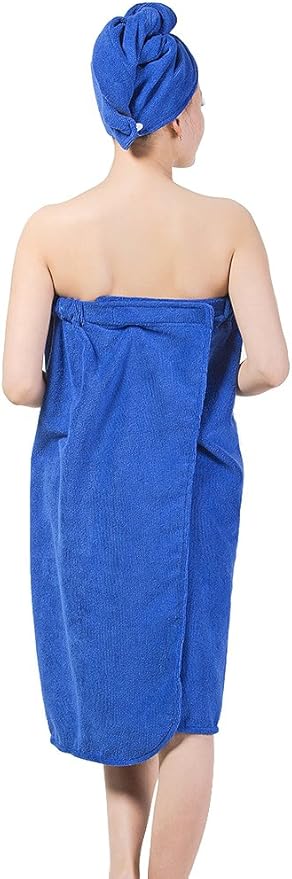 FakeFace Women Absorbent Microfiber Bath Towel Body Wrap Set Gym Spa Robe Dry Hair Cap Beach Pool Shower Dress Towel Cover up