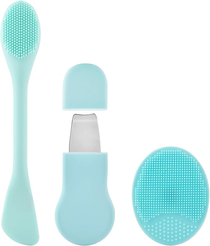 Silicone Nose Blackhead Remover Tool Set, Blackhead Scraper and Pore Cleaning Brush with Mask Applicator, Face Exfoliator Scrubber Skin Spatula for Women Men Skin Deep Cleansing