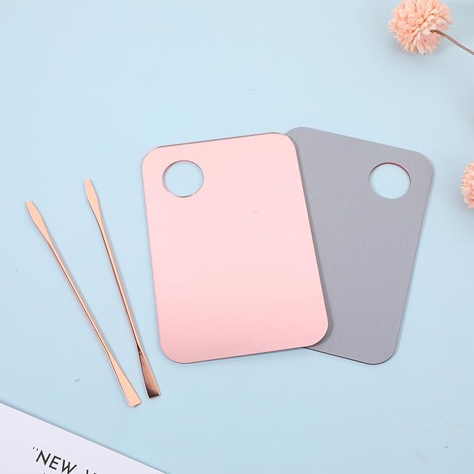 2 Pcs Foundation Palette, Makeup Mixing Palette, Makeup Mixing Tray Makeup Palette with 2 Makeup Spatula, Acrylic Cosmetic Palette for Eye Shadow Lipsticks Nail Art Beauty Salon (Pink)