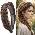 DIGUAN Wide Messy Braided Headband With Teeth Synthetic Hair Plaited Headband High Elasticity Braids Chunky Fishtail Braided Hair Band Hairpiece for Girls Women (Chocolate Toast)