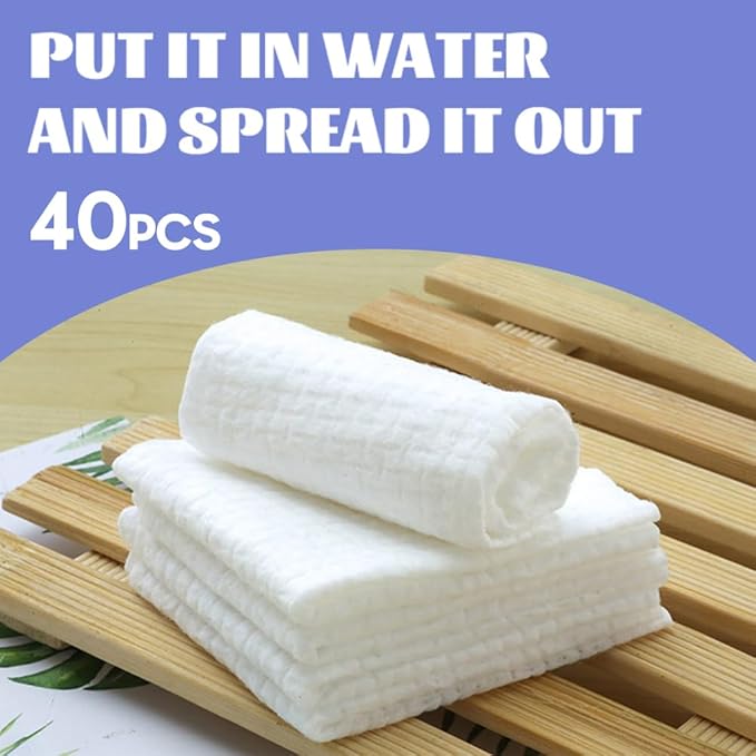 40PCS Compressed Towels,Mini Compressed Towel, Disposable Face Compressed Towels, Soft Compressed Hand Wipe, Portable Compressed Coin Tissue for Travel/Home/Outdoor Activities（8X9in）