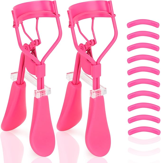Eyelash Curler with Pads, Lash Curler 2 Pcs with 10 Extra Silicone Replacement Pads, Comfortable Grip for Effortless Curling – Eyelashes for The Perfect Eye Contour (Light Pink)