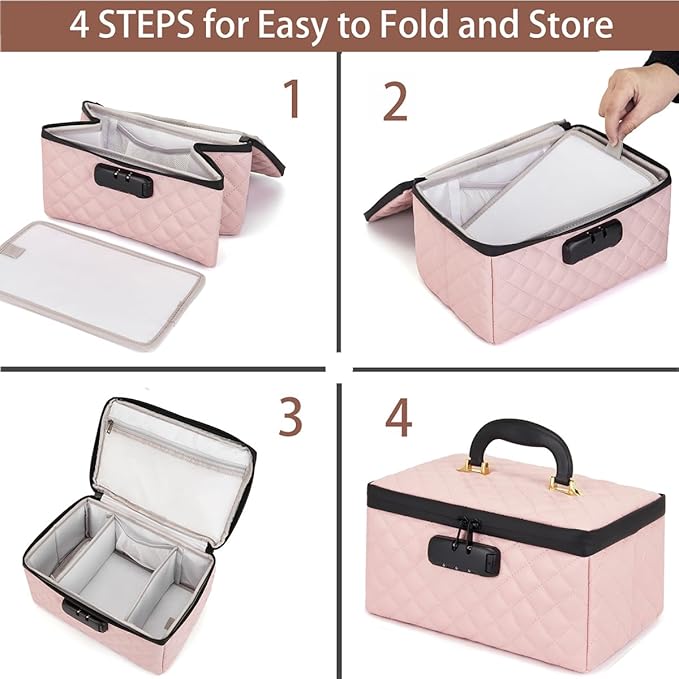 Portable makeup box with Lock, Large Capacity Travel Makeup Case Organizer, Makeup Bags for Girls Traveling With Handle and Divider Makeup Bag (Pink)