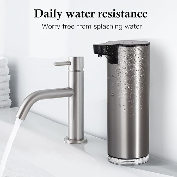 LAOPAO Automatic Soap Dispenser, Rechargeable Stainless Steel Foaming Soap Dispenser Touchless for Bathroom Auto Hand Soap Pump for Kitchen, Xmas Gift,9oz