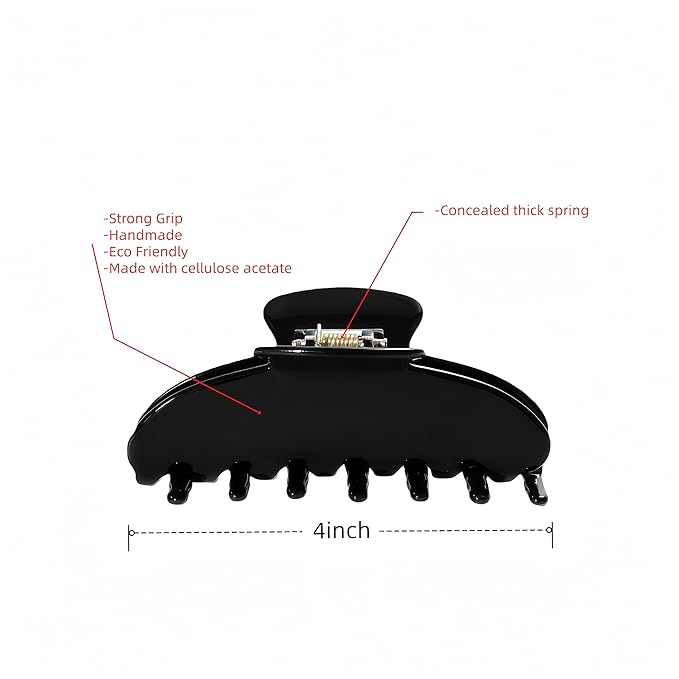 Durable Acetate Hair Clips - 4-Inch Black Claw Clips for Fine and Thick Hair (Black)
