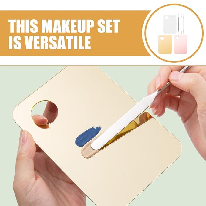 DOITOOL 3 Sets Makeup Mixing Palettes and Foundation Palettes with Metallic Spatulas, Acrylic and Colored Cosmetic Blending Trays for Professional and Personal Beauty Use