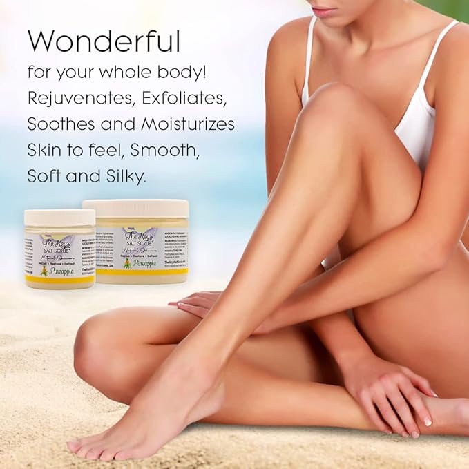 The Keys Salt Scrub -Sea Salt Scrub - Exfoliating Body Scrub with Wooden Spoon - Moisturizing Exfoliator for Hands, Foot, Bath, (12 Ounce (Pack of 1), Pineapple)