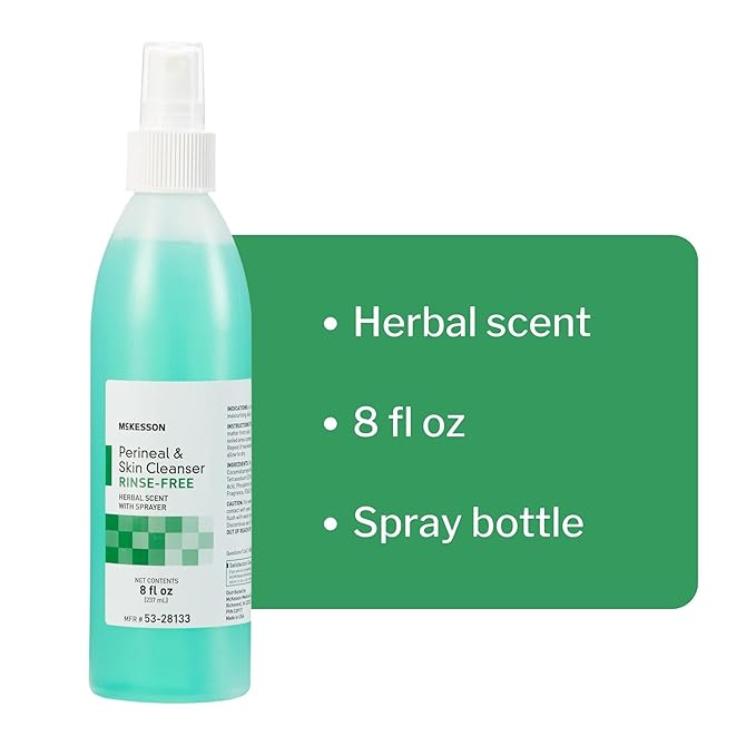 McKesson Perineal Skin Cleanser, 8 oz [Pack of 48] Rinse-Free Body Wash for Incontinence or Ostomy Care, Herbal Scent