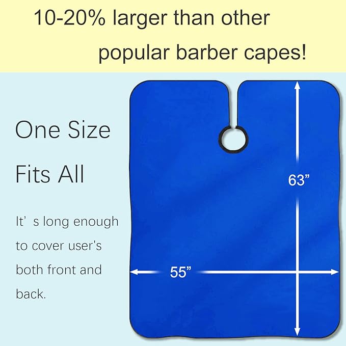 Barber Cape, Professional Hair Salon Cape with Adjustable Metal Clip, Shampoo Hair Cutting Cape for Barbers and Stylists - 55 x 63 inches (Blue)