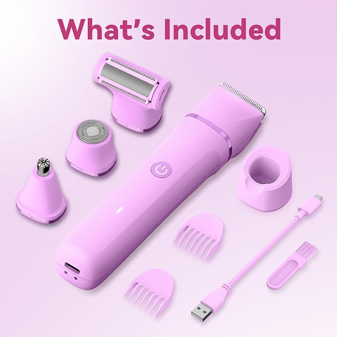 Electric Bikini Trimmer for Women: Electric Razors for Pubic/Leg/Armpit/Facial Hair, 4-in-1 Shaver Grooming Kit for Travel/Wet/Dry Use, Birthday Valentine's Day Self-Care Gifts for Mom Wife Girlfriend