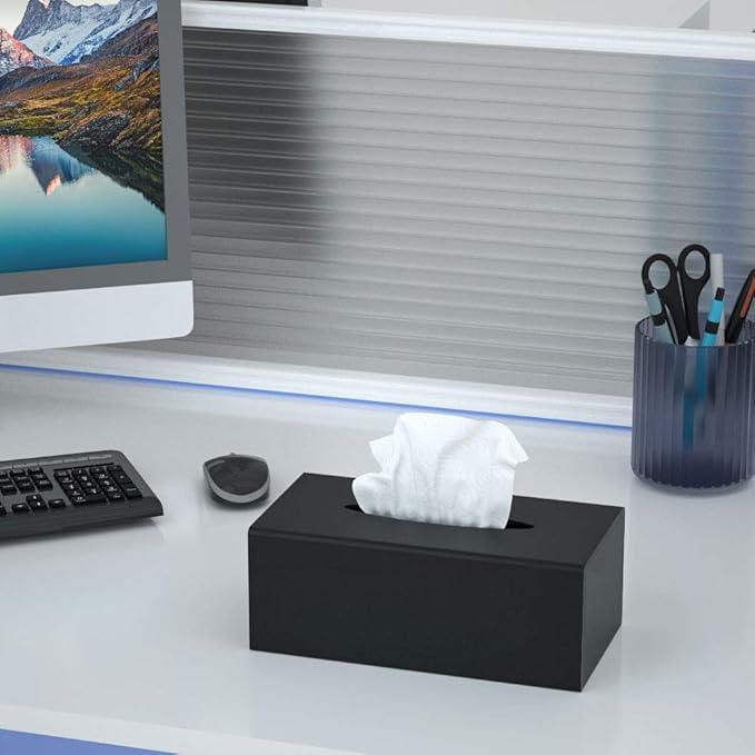 FEMELI Acrylic Tissue Box Cover Rectangular - Matte Solid Cube Napkin Holder with Magnetic Bottom, Modern Decorative Facial Paper Dispenser for Bathroom, Bedroom, Kitchen - Black