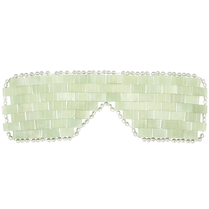Hercicy 1 Pcs Jade Eye Mask Green Jade Stone Facial Cooling Mask for Alleviate Puffiness Face Massage Relax Eyes Relieve Migraine Meditation Beauty (Light Green)