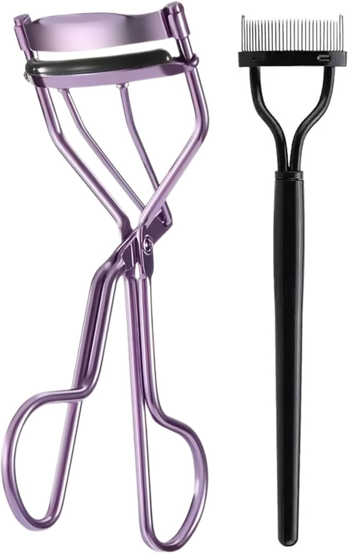Professional Eyelash Curler with Lash Comb – Award-Winning Design – Pinch-Free, Effortless Curl for a Lash-Lift Effect in Seconds, Perfect for Home or Travel, Purple