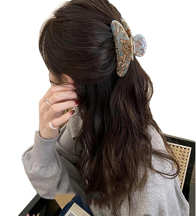 Wenlly large tortoise shell claw clip, 4.1 Inch cellulose acetate hair claw clips, marble non-slip strong hair hold barrettes for women and girls, coffee