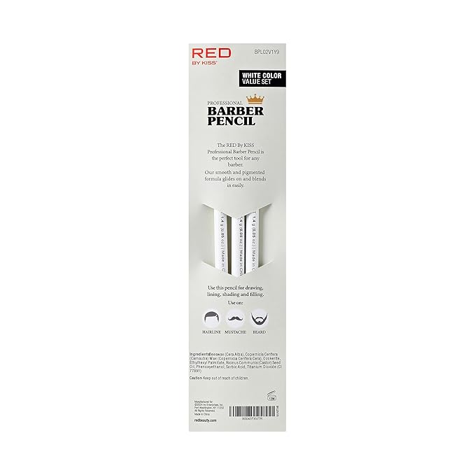 Red by Kiss 3PCS Barber Pencil with Built-in Sharpener Edge Hairline Razor Trace Pencils Beard Guide Beard and Hairline Outliner Pencils, Beard Shaping Pencils for Men (White)
