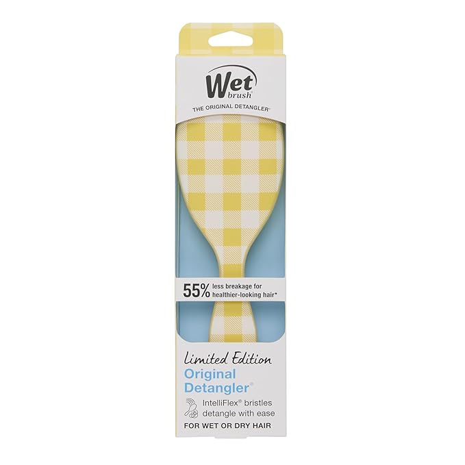 Wet Brush Original Detangler, Golden Gingham (Coastal Charm), Ultra-Soft IntelliFlex Bristles Glide Through Tangles, Detangling Hair Brush (Wet & Dry), Women & Men, Limited Edition