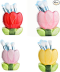 Ceramic Tulip Cosmetic Storage Box, Desktop Organizers Make Up Brush Storage Stand Desktop Storage Box for Brush,Pencil,Art Supplies, Painting Brush (Pink+Purple+Red+Yellow)