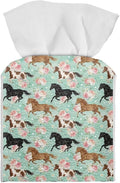 Horses Modern Tissue Box Holder, Waterproof Square PU Leather Napkin Case with Metal Button Closure, Decorative Tissue Cover Organizer for Vanity, Desk, Car, and Living Room