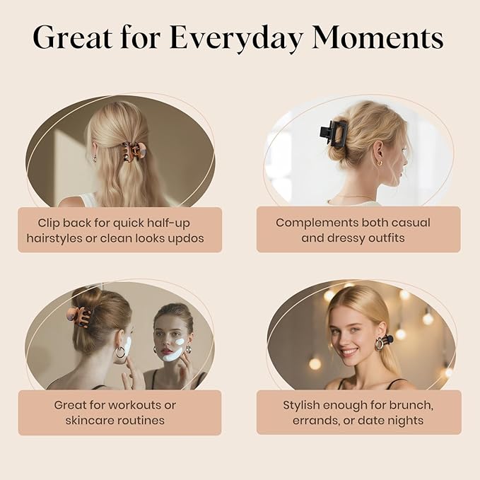 8 PCS Medium Hair Clips for Women Girls - 2 Styles Rectangle Small Claw Clips for Thin Thick Curly Hair, Strong Hold Non-Slip Jaw Clip, Cute & Stylish Leopard Print Hair Accessories, Tortoise