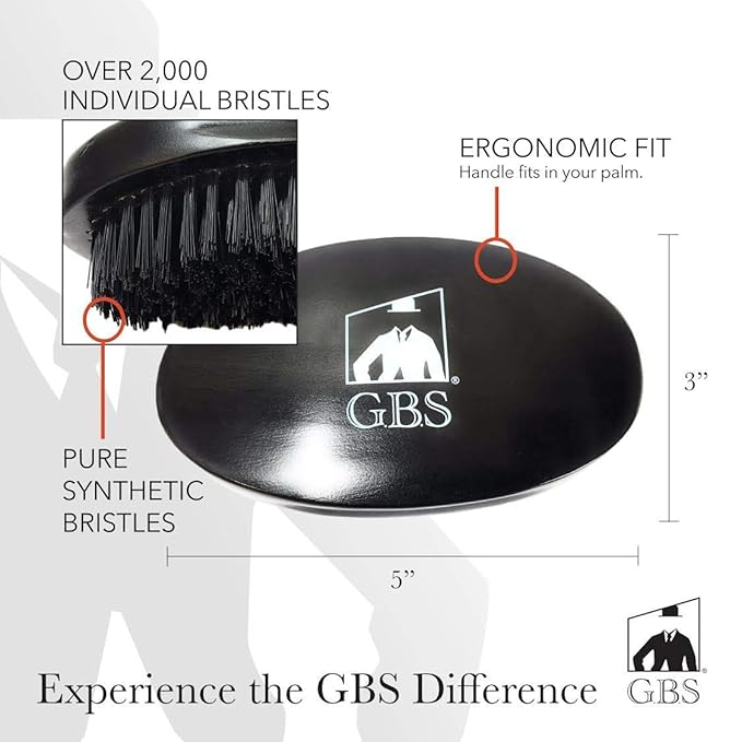 G.B.S Military Style Dual Bristle Beard and Hair Brush - Hi-Gloss Wood, Animal-free Vegan Bristles, Over 2,000 Firm Bristles for Daily Grooming (BLACK)