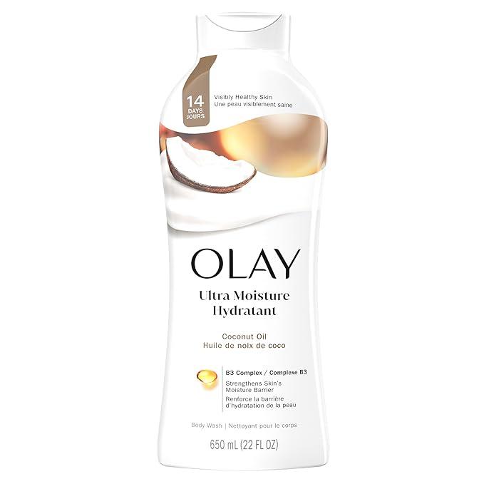 Olay Body Wash for Women, Ultra Moisture, 24hr Moisturizing, Hydrating & Refreshing, B3 Vitamin Complex, Free of Parabens & Phthalates, For All Skin Types, Coconut Oil Scent, 22 fl oz (Pack of 4)
