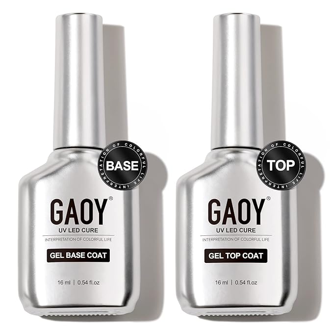 GAOY 16ml 2 Pcs Glassy Gel Top Coat and Base Coat Set,No Wipe Foundation Combination for UV Light Cure Nail Polish
