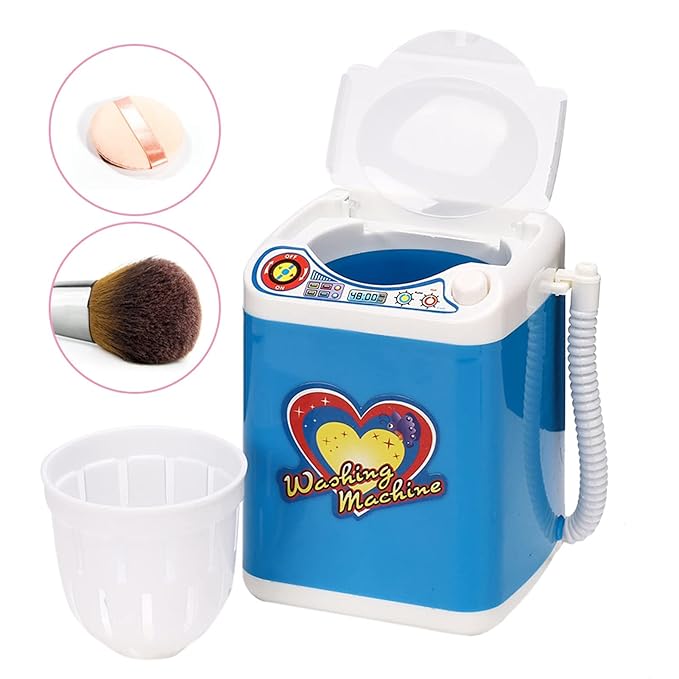 Mini Washing Machine, Electric Mini Quick Dry Cleaning Washer Cosmetic Tool Cleansing Machine for Home (Blue)