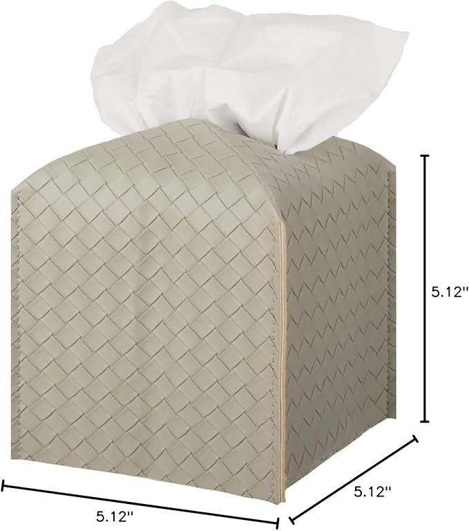 Tissue Box Cover PU Leather Tissue Holder Square Facial Tissue Case Facial Paper Organizer Dispenser for Bathroom, Vanity Countertop, Tabletop, Car, Evergreen