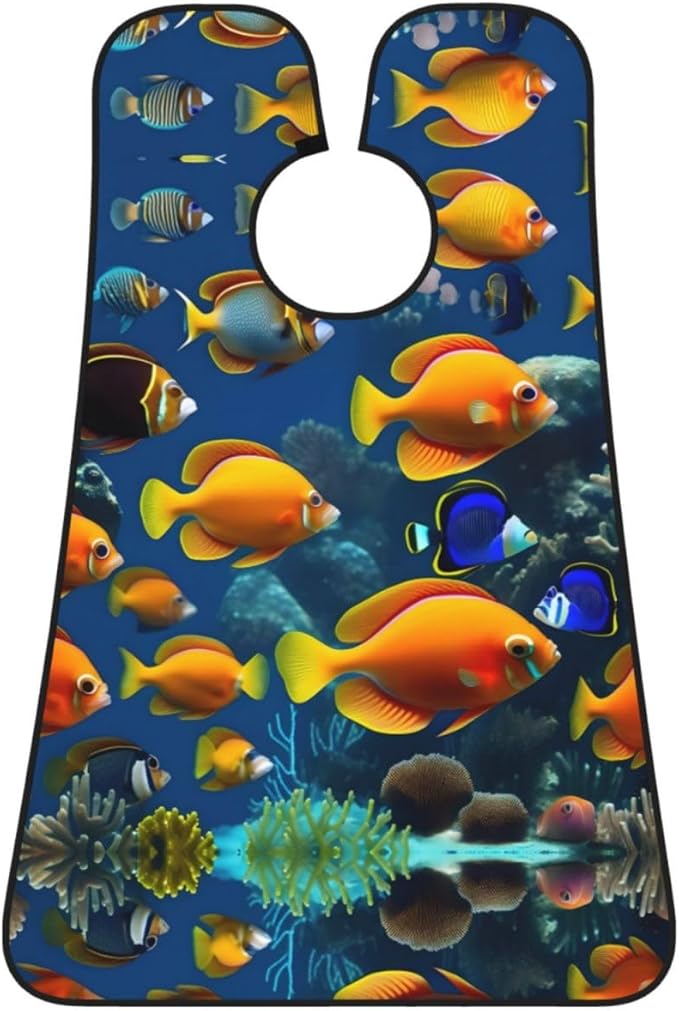 The Underwater World Tropical Fish Print Beard Bib Apron For Men, Beard Hair Catcher For Men Shaving Trimming,Beard Cape Cloth