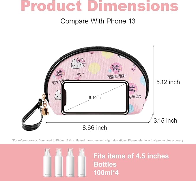AmBealla 2PCS Cosmetic Bag Portable Storage Bag for Women,Cute Compact Travel Makeup Bag for Keys and Phone,Portable Bag for Girls,Pink