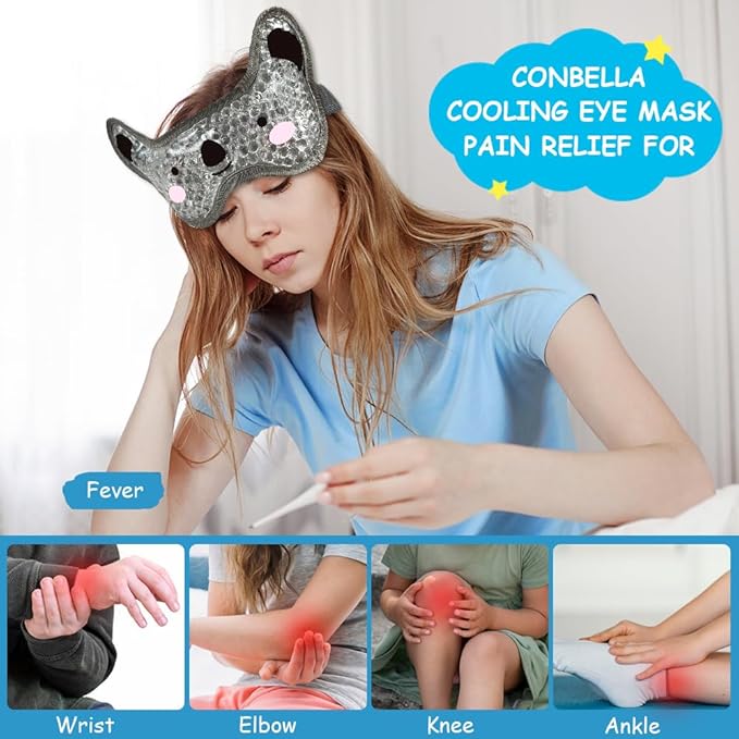 Kids Ice Packs 2 Packs Cooling Eye Mask with Soft Plush Backing for Children Boo Boos Sinus Headache Fever Patch for Kids (Green+Grey)
