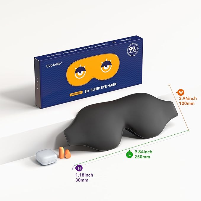 Sleep Mask, EVA BELLE Eye Mask for Men Women, Zero Pressure 3D Sleeping Mask, Cool Super Smooth Light Blocking Soft Eye Shade Cover Memory Foam, Lightweight for Home Travel Use