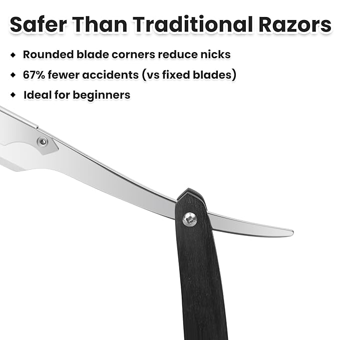 Black Wooden Handle Shavette Straight Razor Kit for Men - Professional Barber Straight Edge Razor with for a Close, Smooth Shave & Beard Shaping