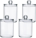 White Qtip Holder Organizer Dispenser Cotton Swabs Cans Plastic Jars with Lid Set 4 Pack Bathroom Storage Canister for Cotton Ball Floss Cotton Pads