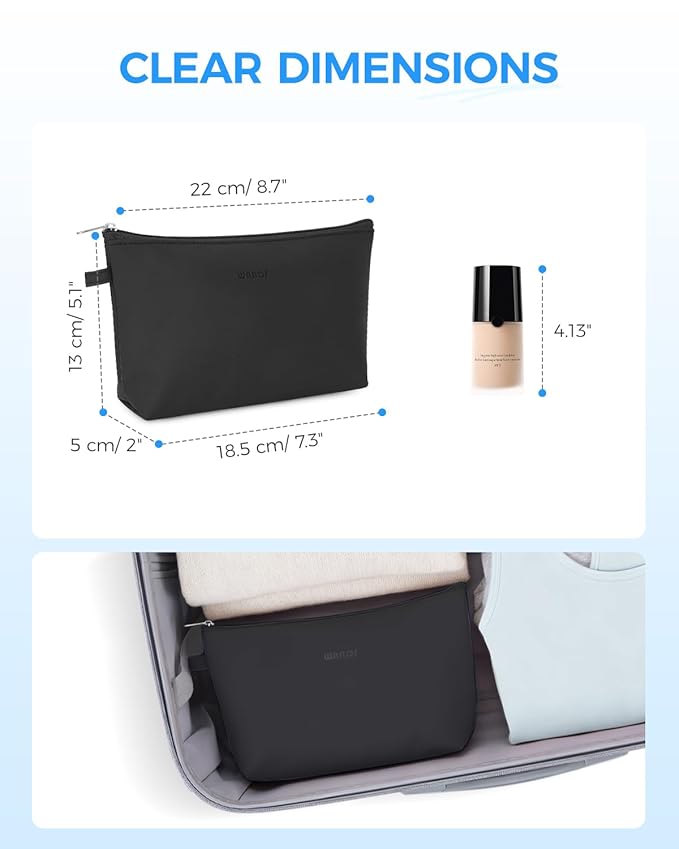WANDF Cosmetic Bag for Women Makeup bag Organizer Mini Makeup Pouch for Purse Water Resistant Girls Gift(Pure Black)