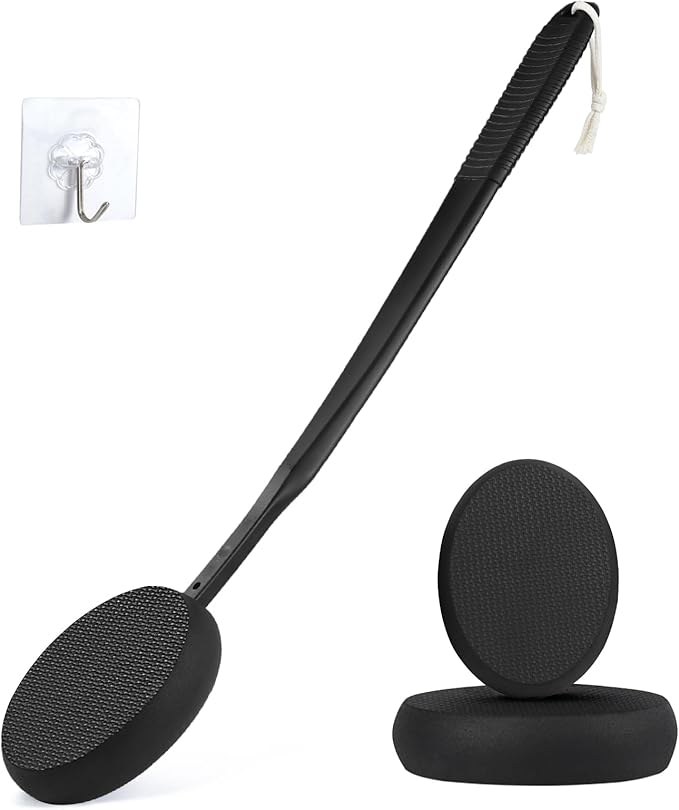 19" Lotion Applicator for Back Tanning Applicator Long Handle Back Lotion Applicator for Feet Self Tanner Back Applicator Sunscreen Applicator for Kids Women Men The Elderly (Black)