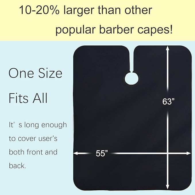Barber Cape, Professional Hair Cutting Cape with Adjustable Metal Clip, Waterproof Haircut Salon Supplies for Hairdresser Styling & Home - 55 x 63 inches (Black)