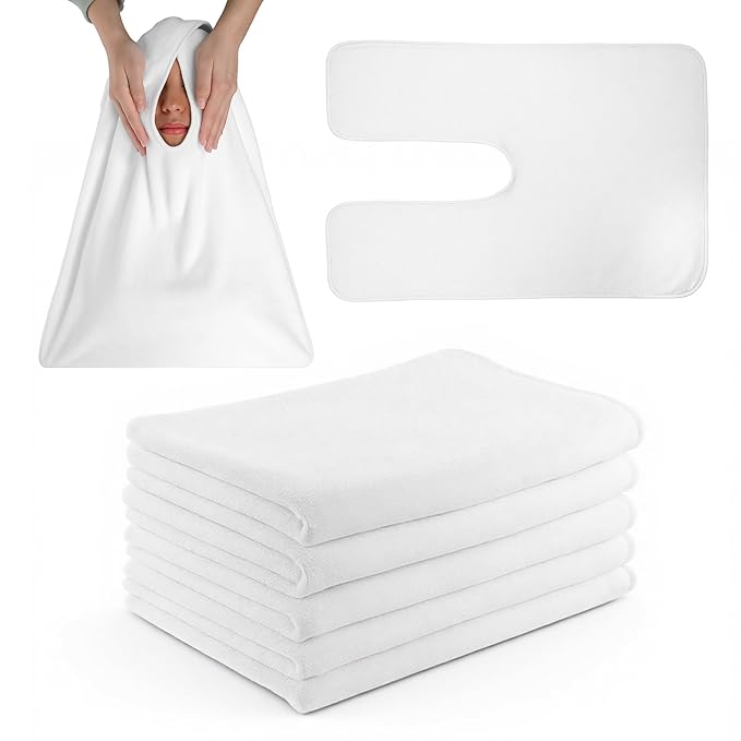 6 Pcs Microfiber Facial Towels for Estheticians, Extra Soft Spa Towels for Facial U-Shaped Extra Thick Massage Face Towel Professional Face Cloth with Split Design for Spa Massage Skin Care