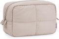 Narwey Travel Makeup Bag for Women Girl, Quilted Makeup Bag Cosmetic Make up Organizer Bags, Cute Small Travel Toiletry Bag for Toiletries (Khaki)
