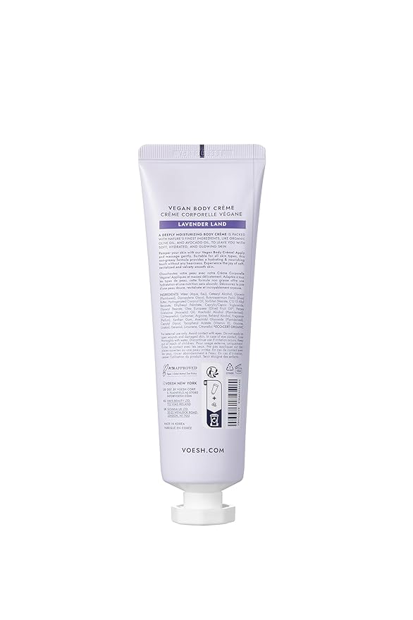 VOESH Vegan Body Creme - Skin Moisturing Cream, K-Beauty Korean Skincare, Lavender Land - 3oz
