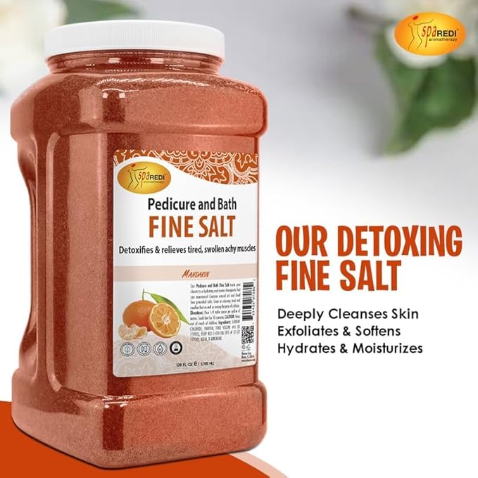 SPA REDI - Detox Foot Soak Pedicure and Bath Fine Salt, Mandarin, 128 Oz - Made with Dead Sea Salts, Argan Oil, Coconut Oil, and Essential Oil - Hydrates, Softens and Moisturizes