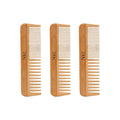 N12 Set of 3 Handmade Natural Bamboo Wooden Comb with Fine Wide Tooth, 17.5 cm - Eco-Friendly Anti-Frizz Detangler for Straight, Wavy, Curly Hair of Women, Men, Wood Birth Comb for Labour Pain
