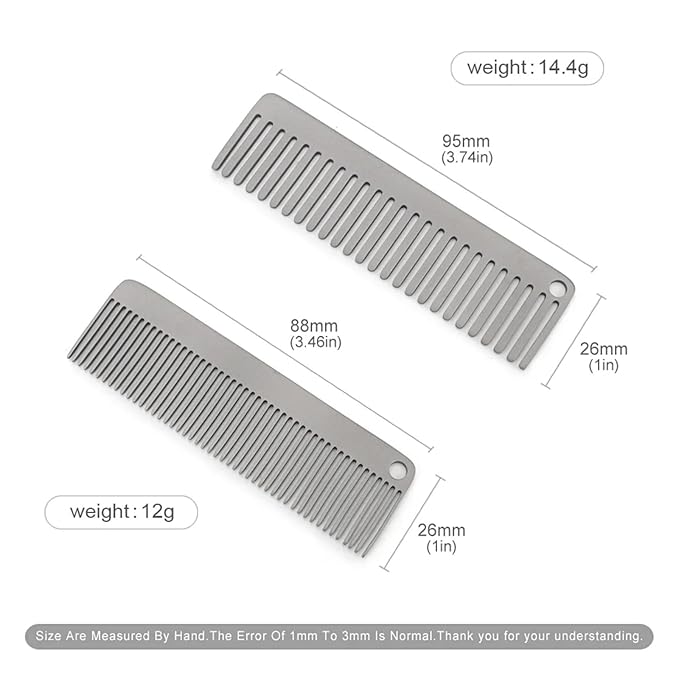 Pure Titanium Hair Comb for Men and Women - Fine Tooth Comb for Curls, Anti-Static Brush with Satin Finish, Compact Pocket Grooming Brush for Travel and Daily Carry