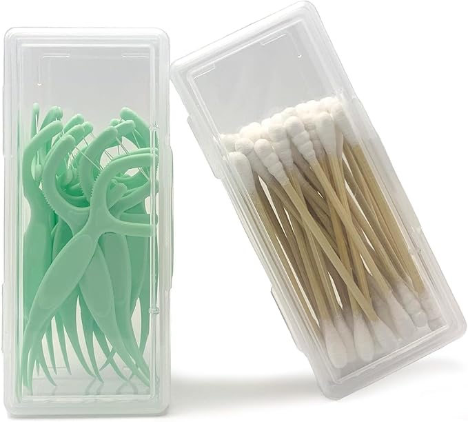 Cotton Swab Holder for Travel, 2 Pcs Portable Small Dental Floss Holder Clear Plastic Cotton Pad Holder, Travel Floss Picks Case Storage Containers with Dustproof Lid