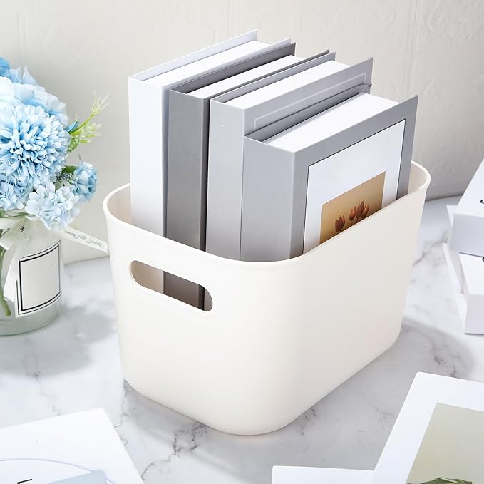 Zopeal Plastic Storage Bins 10 Pcs White Pantry Organizer Bins Small Baskets Storage Containers for Home Kitchen (10 x 7 x 6 Inch)