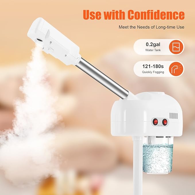 Professional Facial Steamer, Pedicure Steamer Machine with Water Tank and Wheel, Floor Standing Skin Care Equipment for Barber Stores, Beauty Salons (White)
