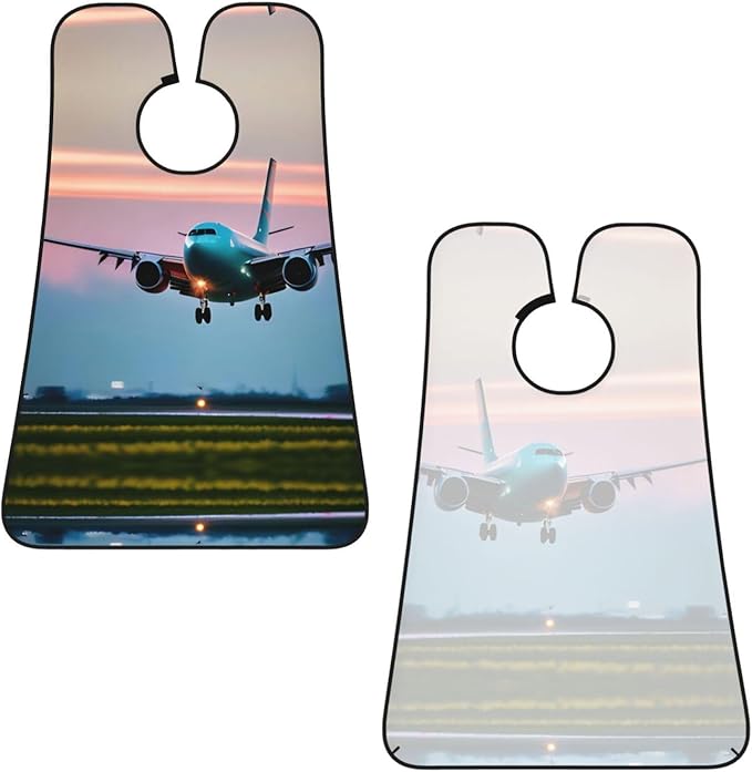 Airplane In The Evening Lights Print Beard Bib Apron For Men, Beard Hair Catcher For Men Shaving Trimming,Beard Cape Cloth
