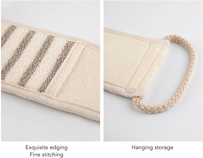 2pcs Linen Back Scrubber with Handles, Exfoliating Body Scrubber with Double Sided Texture, Foldable Portable Back Scrubber Strap for Deep Cleaning, Men Women Shower Back Scrubber for Home Bathroom